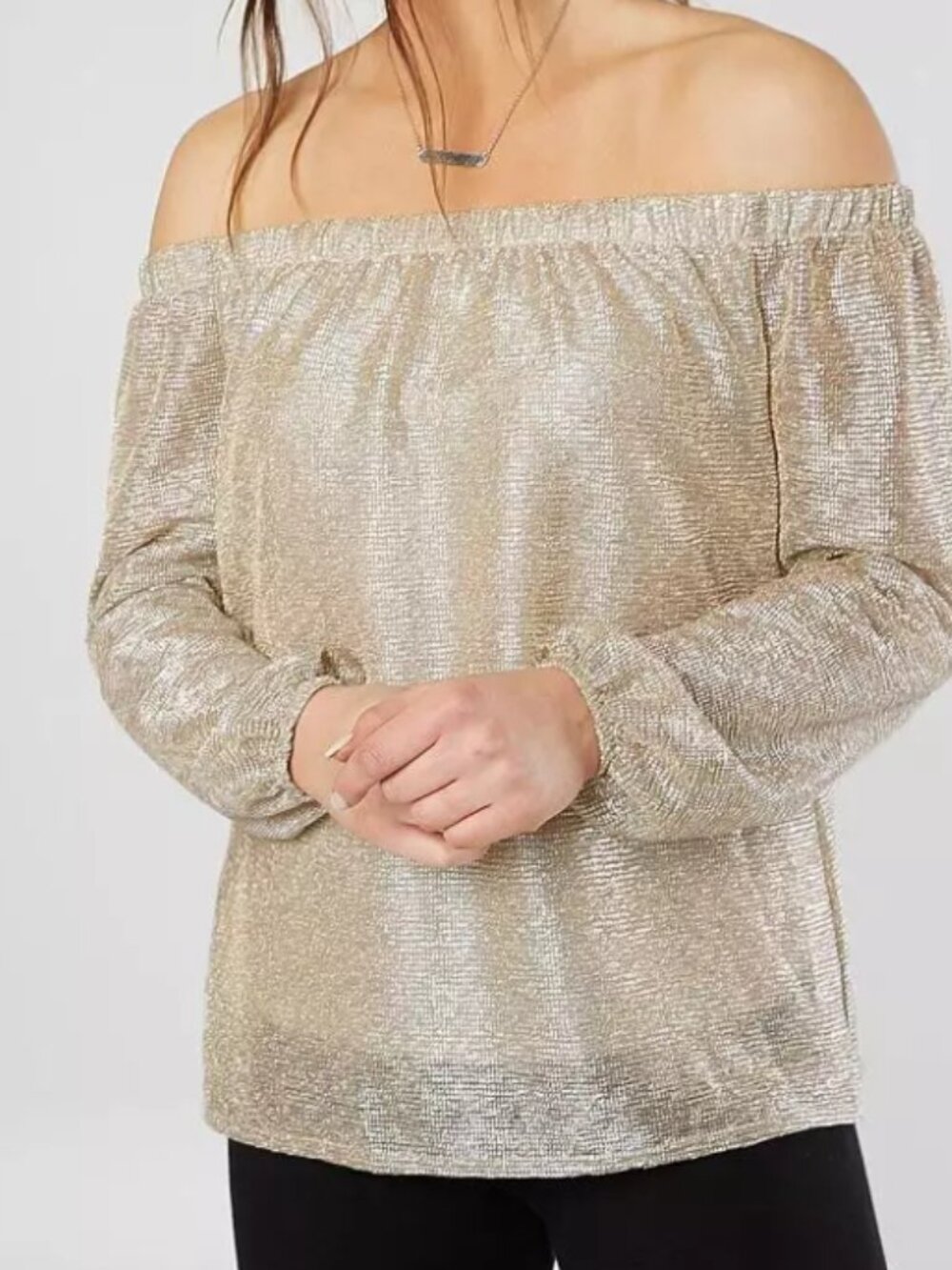 Daytrip Buckle Gold Shimmer Off The Shoulder Top - Size XS
